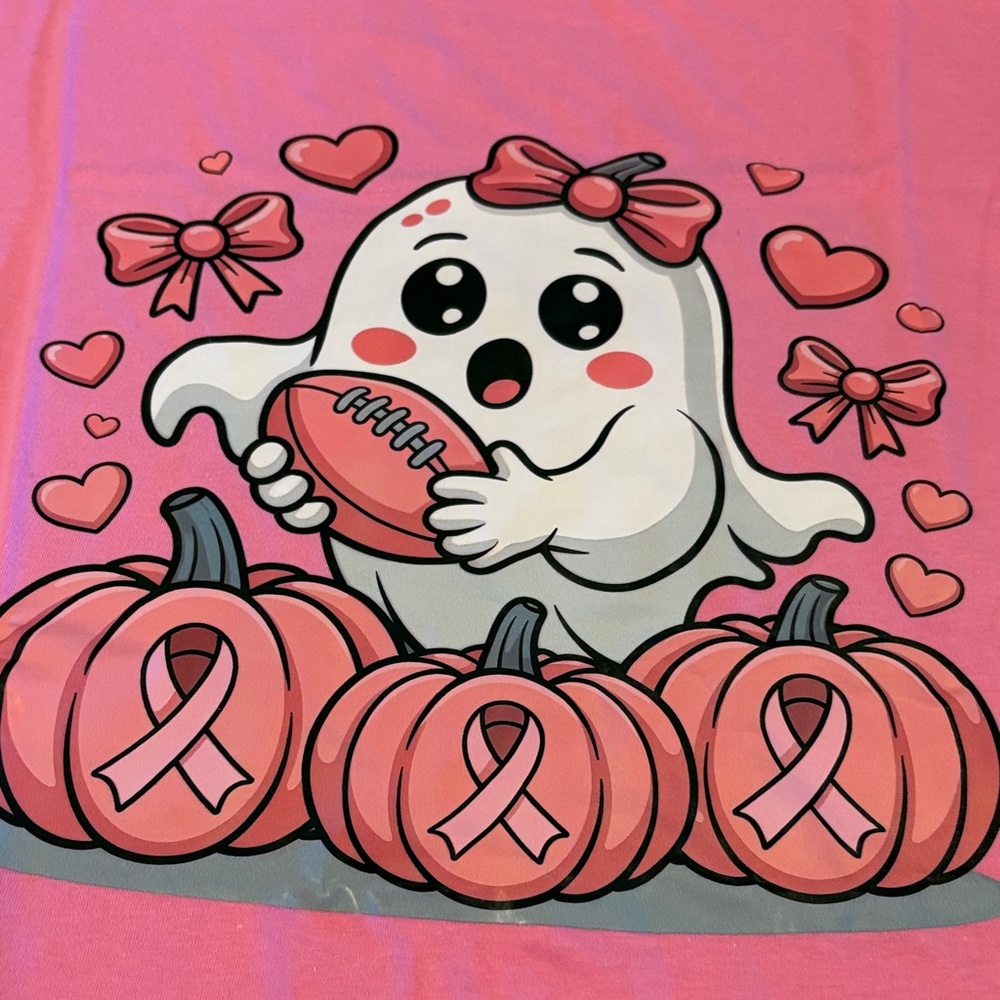 Pink Ghost and Pumpkins Graphic Tee Breast Cancer Awareness
